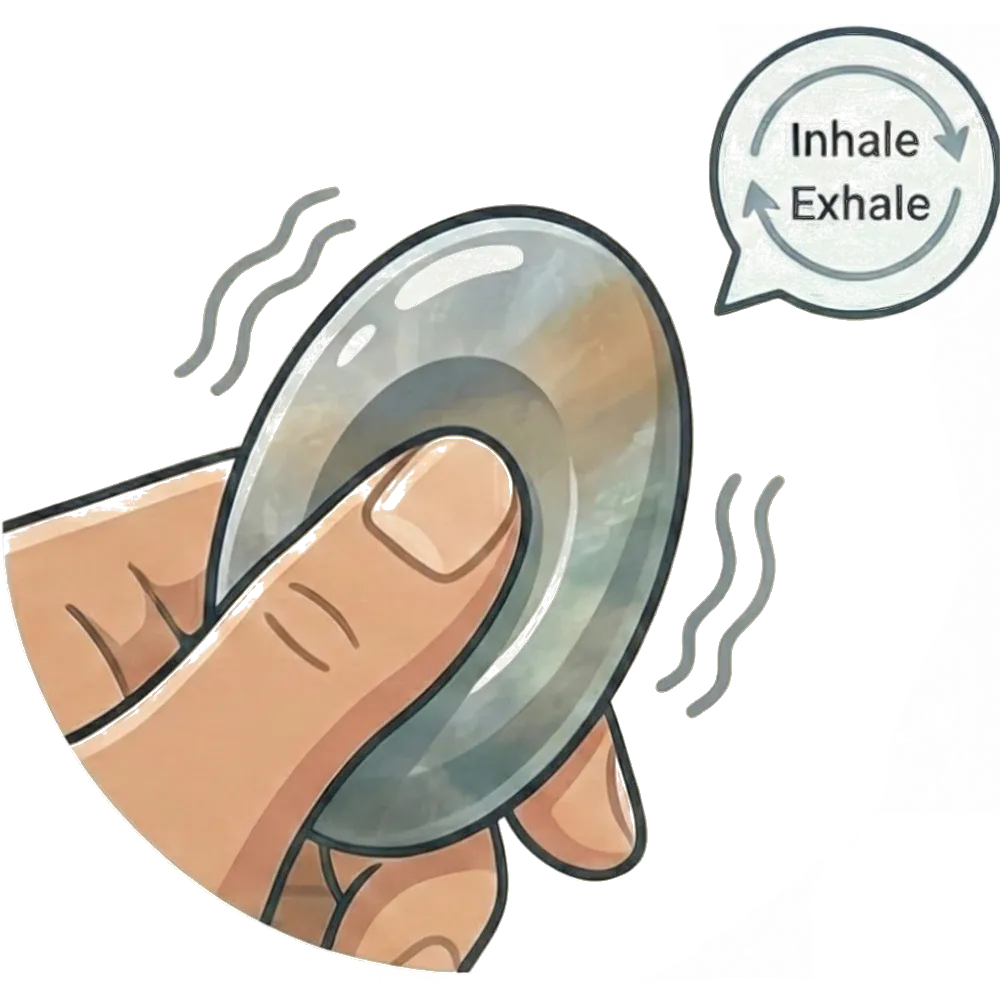 Worry stone being help in palm and thumb in indentation